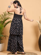 InWeave Black Booti Rapid Print Backless Kurta Sharara Set