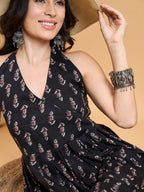 InWeave Black Booti Rapid Print Backless Kurta Sharara Set