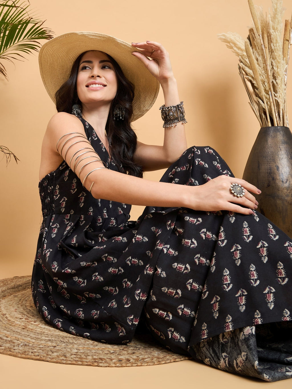 InWeave Black Booti Rapid Print Backless Kurta Sharara Set