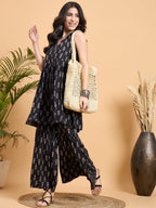 InWeave Black Booti Rapid Print Backless Kurta Sharara Set