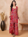 InWeave Orange Red Unique Foil Sweetheart Neck Sharara Set - Distacart
