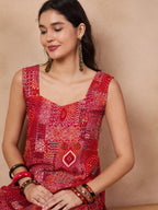 InWeave Orange Red Unique Foil Sweetheart Neck Sharara Set - Distacart