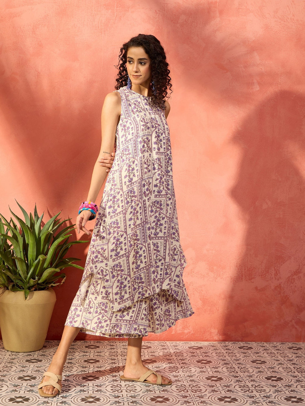 InWeave Mauve Ethnic Window Floral Short Palazzo Kurta Set
