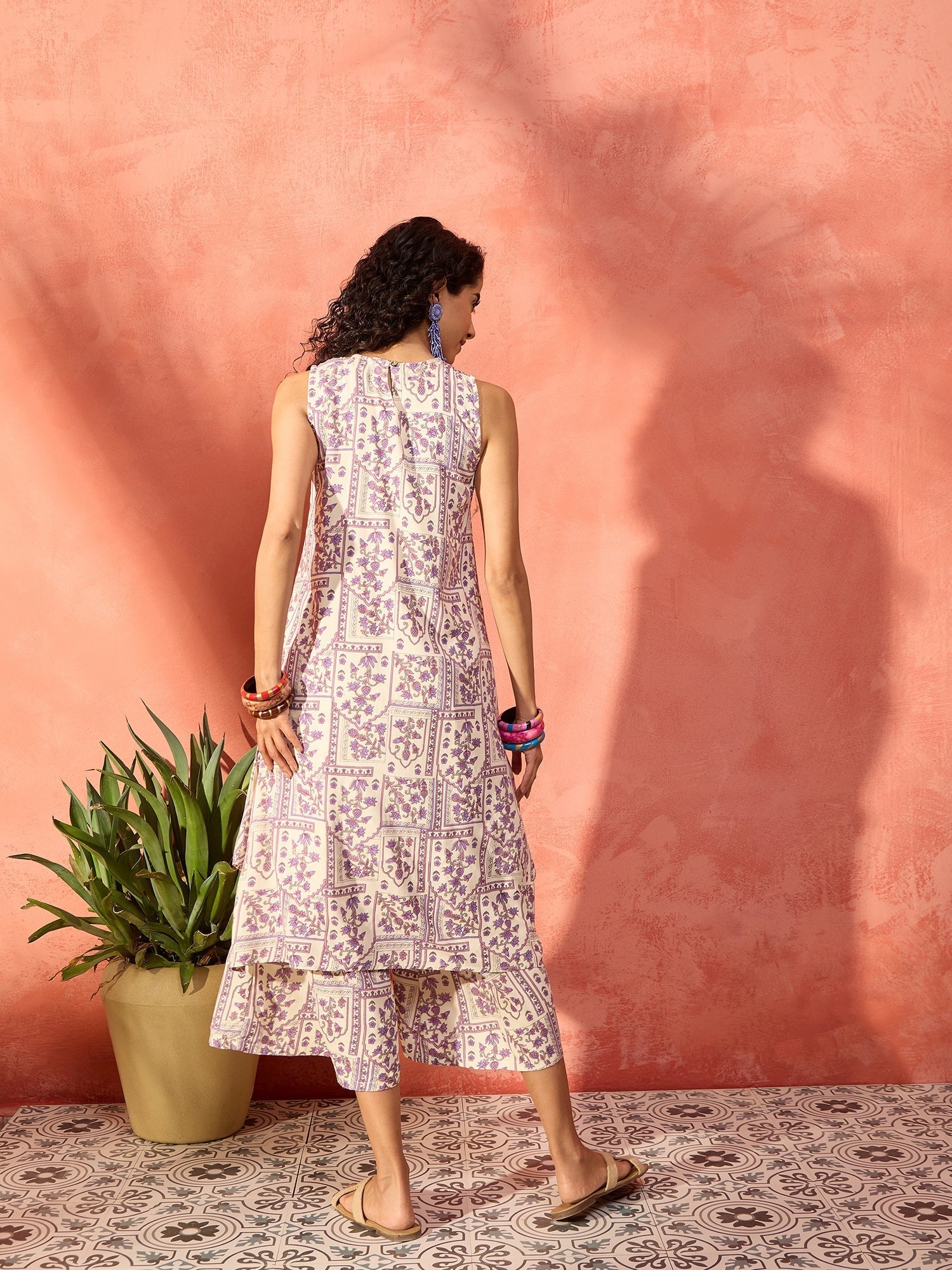 InWeave Mauve Ethnic Window Floral Short Palazzo Kurta Set