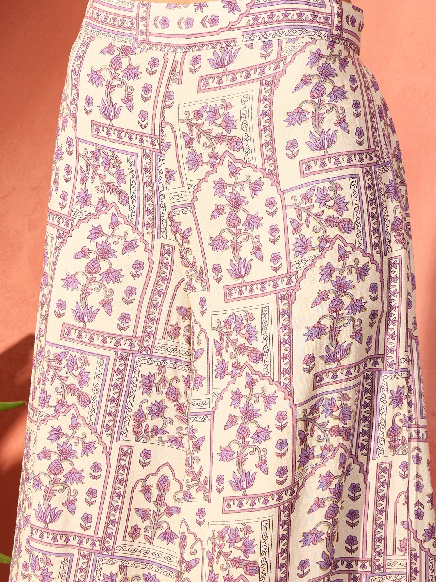 InWeave Mauve Ethnic Window Floral Short Palazzo Kurta Set