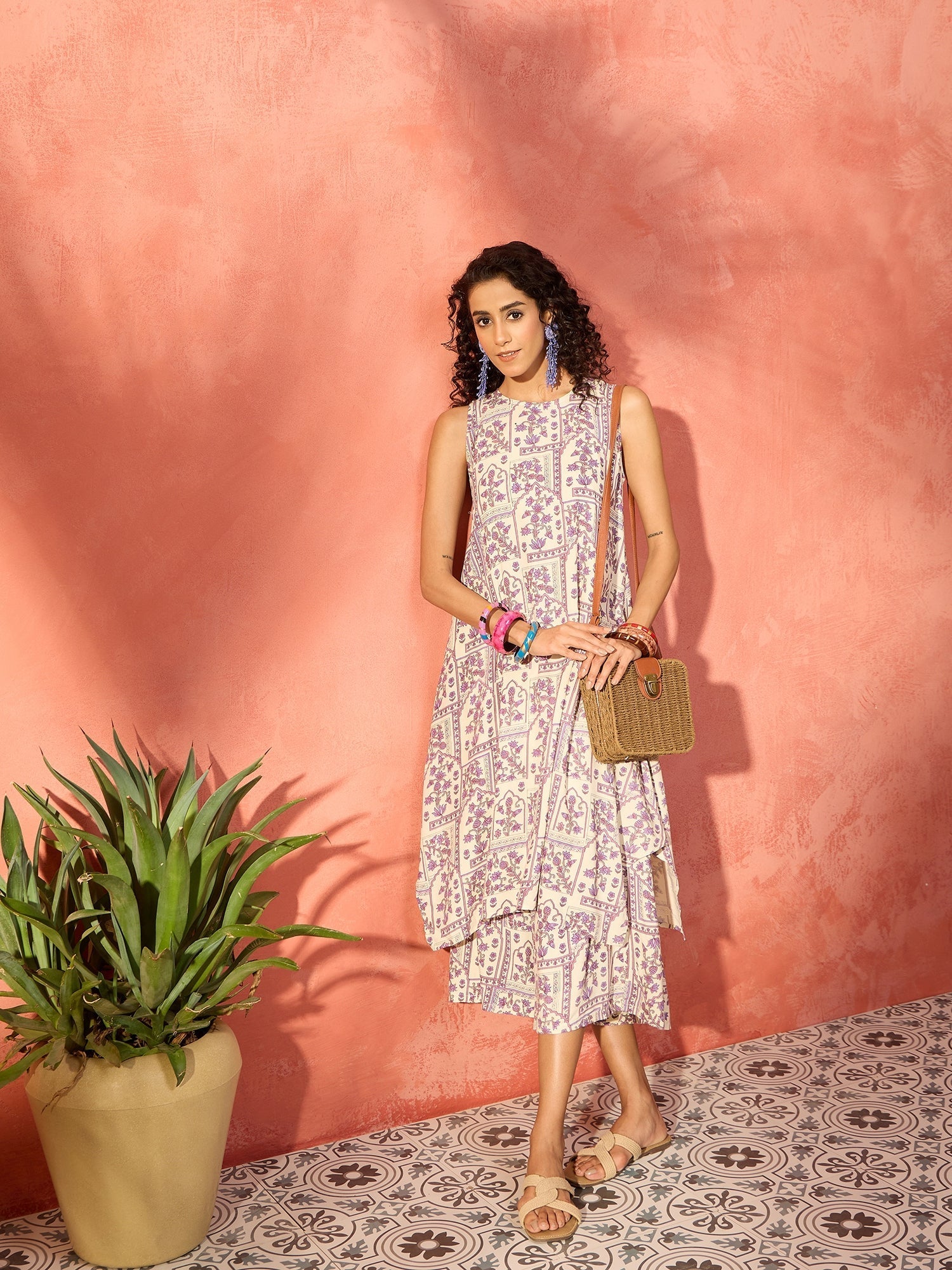 InWeave Mauve Ethnic Window Floral Short Palazzo Kurta Set