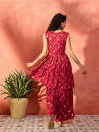 InWeave Maroon Burgundy Foil Boota Round Neck W/S Sharara Set - Distacart