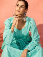 InWeave Mint Green Lurex Sweetheart Neck Short Kurta Pant Set