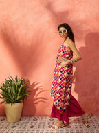 InWeave Fuchsia Multi Check Foil One Shoulder Leh Palazzo Set - Distacart