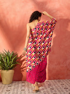 InWeave Fuchsia Multi Check Foil One Shoulder Leh Palazzo Set - Distacart