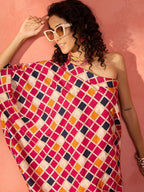 InWeave Fuchsia Multi Check Foil One Shoulder Leh Palazzo Set - Distacart