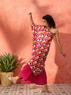 InWeave Fuchsia Multi Check Foil One Shoulder Leh Palazzo Set - Distacart