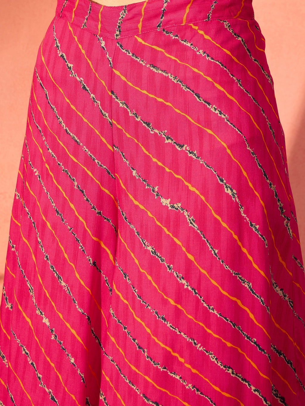 InWeave Fuchsia Multi Check Foil One Shoulder Leh Palazzo Set - Distacart