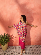 InWeave Fuchsia Multi Check Foil One Shoulder Leh Palazzo Set - Distacart