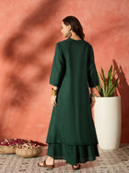 InWeave Dark Green Mandarin Neck High Low Kurta Set - Distacart