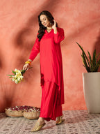 InWeave Red Mandarin Neck High Low Kurta Set