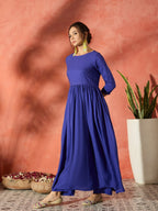InWeave Ink Blue Long Anarkali Kurta Pant Set