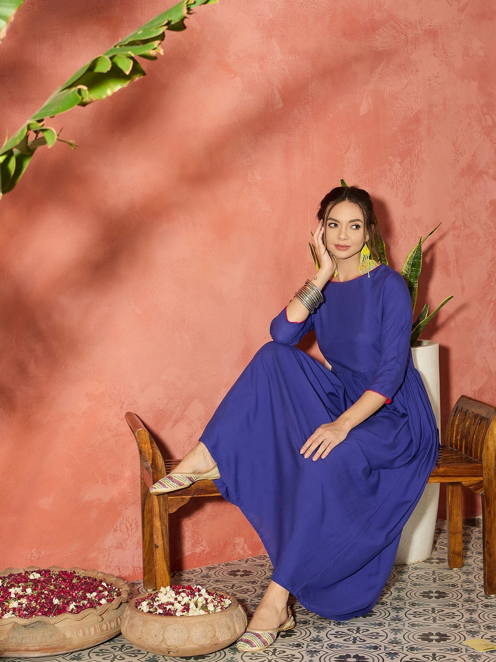 InWeave Ink Blue Long Anarkali Kurta Pant Set