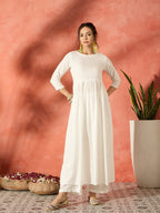 InWeave White Long Anarkali Kurta Pant Set