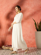 InWeave White Long Anarkali Kurta Pant Set