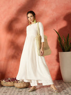 InWeave White Long Anarkali Kurta Pant Set