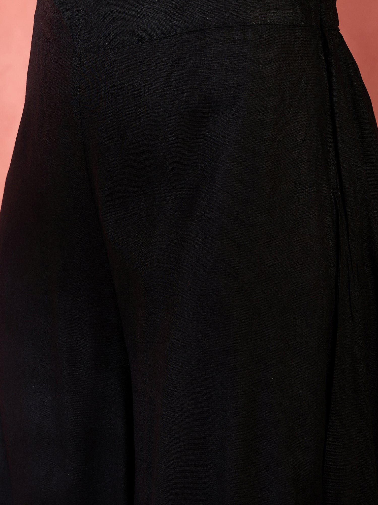 InWeave Black V-Neck Flared Kurta Short Palazzo Set