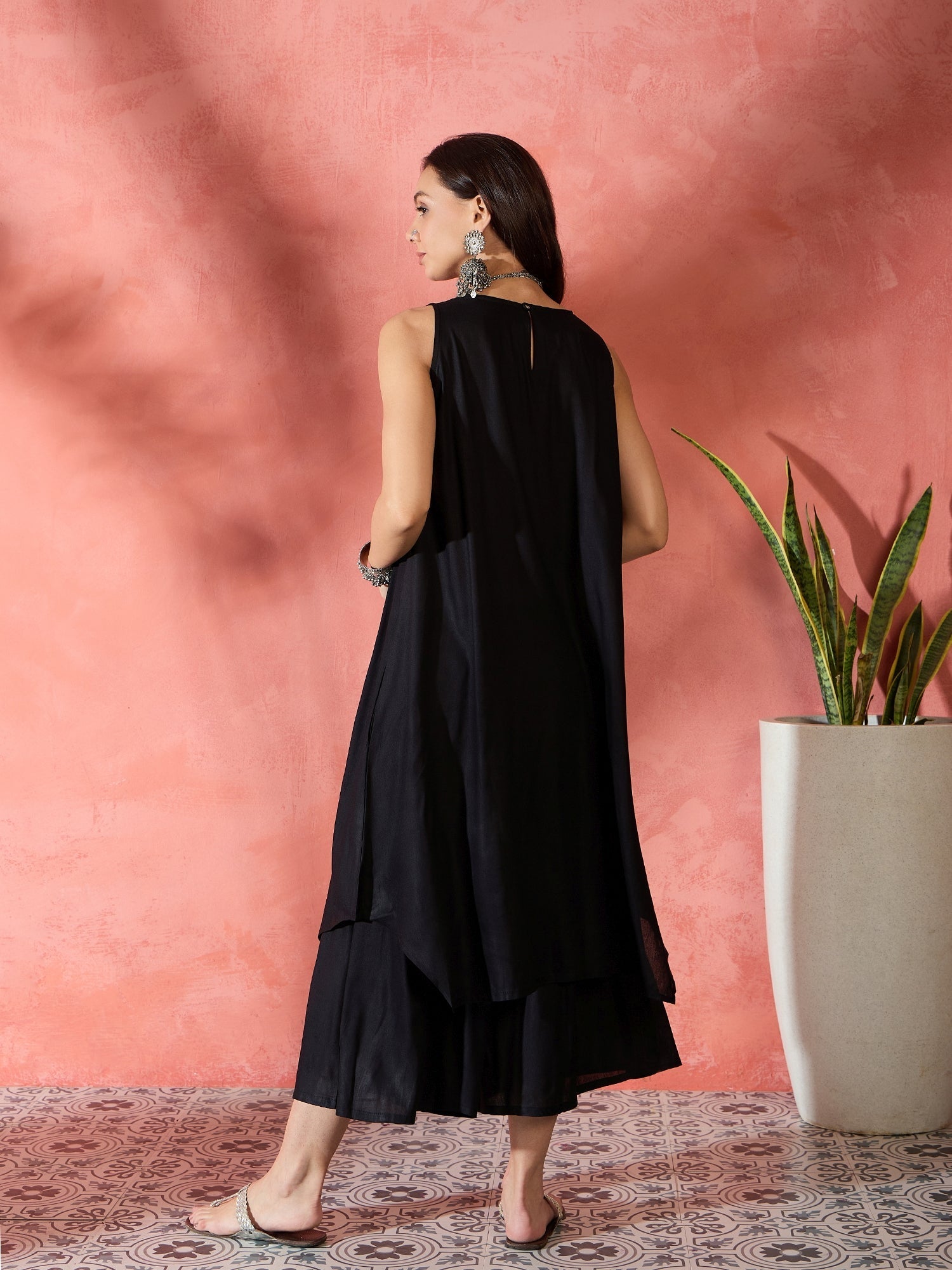 InWeave Black Kurta Short Palazzo Set