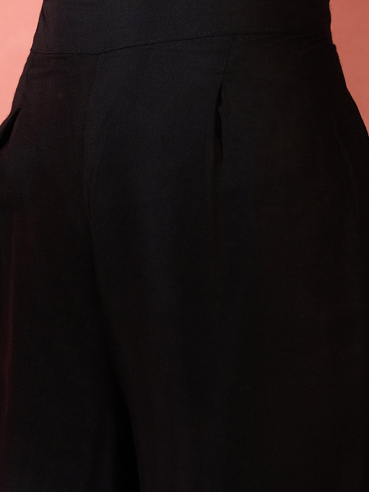 InWeave Black Solid Flared Lace Kurta Pant Set