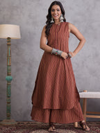 InWeave Maroon Orange Striped Kurta Set - Distacart