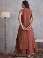InWeave Maroon Orange Striped Kurta Set - Distacart