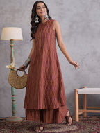 InWeave Maroon Orange Striped Kurta Set - Distacart