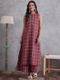 InWeave Red Black Check Kurta Set