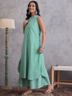 InWeave Green Small Check Kurta Set