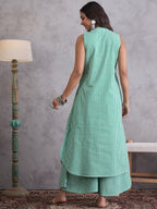 InWeave Green Small Check Kurta Set