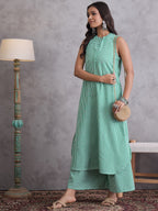 InWeave Green Small Check Kurta Set