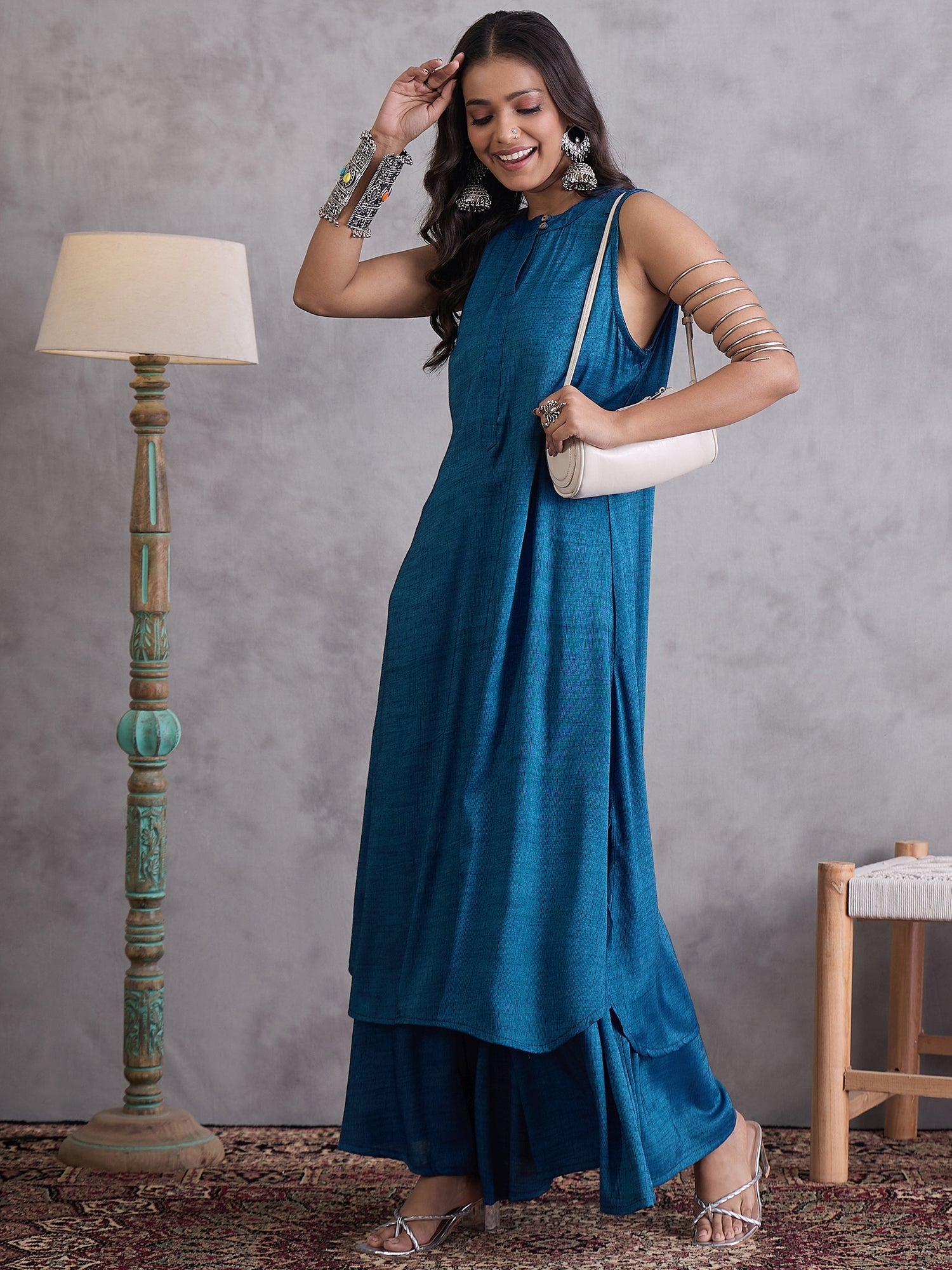 InWeave Peacock Blue Kurta Set - Distacart