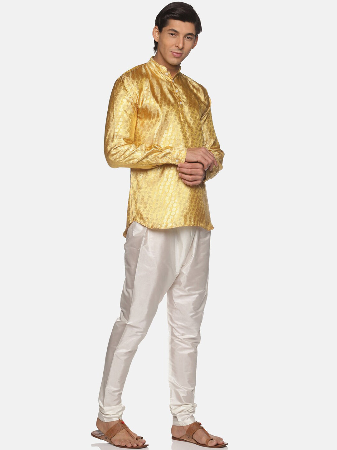 Sethukrishna Men Gold-Toned Kurta with Pyjamas - Distacart