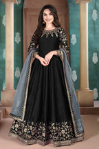 Monjolika Fashion Black Color Silk Embroidered Anarkali Suit - Distacart