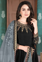 Monjolika Fashion Black Color Silk Embroidered Anarkali Suit - Distacart