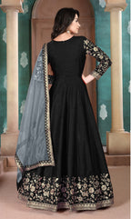 Monjolika Fashion Black Color Silk Embroidered Anarkali Suit - Distacart
