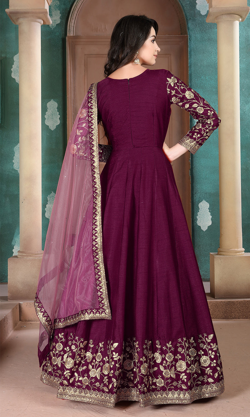 Monjolika Fashion Magenta Color Silk Embroidered Anarkali Suit - Distacart