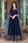Monjolika Fashion Navy Blue Color Silk Embroidered Anarkali Suit - Distacart