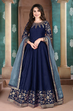Monjolika Fashion Navy Blue Color Silk Embroidered Anarkali Suit - Distacart