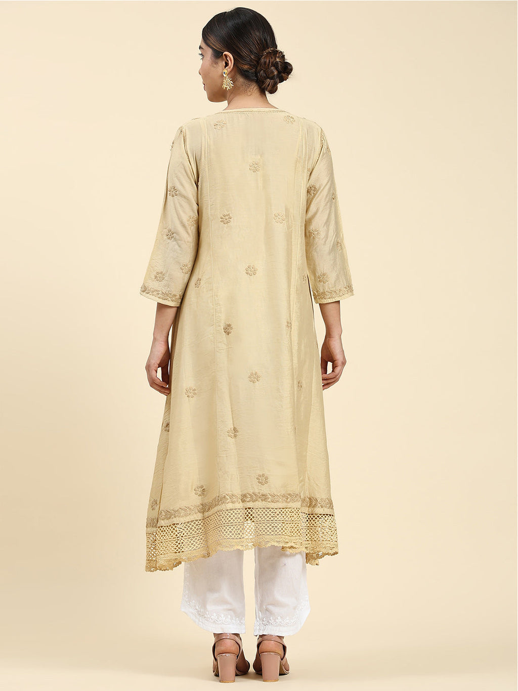 HOUSE OF KARI Embroidered Chikankari Chanderi Silk Anarkali Kurta