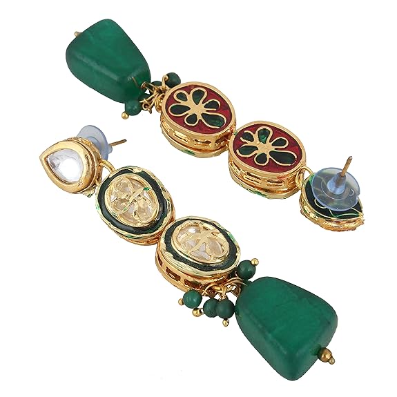 Tehzeeb Creations Back Meenakari Gold-Polished Tika Earring Jewellery Set Uncut Kundan Big Faux Kundan Dibbi Kundan Choker Necklace Set