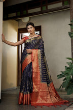 Vardha Admiral Blue Golden Zari Banarasi Raw Silk Saree