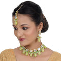 Tehzeeb Creations Back Meenakari Gold-Polished Green Color Tika Earring Jewellery Set Uncut Kundan Big Faux Kundan Dibbi Kundan Choker Necklace Set