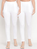 TAG 7 Women White Set of 2 Solid Ankle Length Cotton Leggings