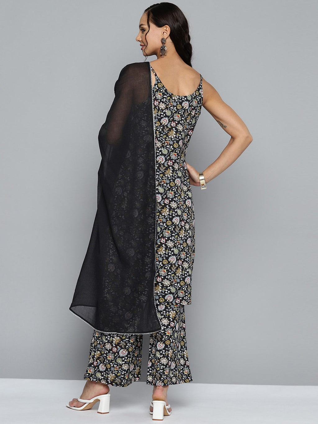 HERE&NOW Women Floral Printed Regular Pure Cotton Kurta with Palazzos & Dupatta