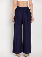 TAG 7 Women Pack Of 2 Black & Navy Blue Solid Flared Palazzos